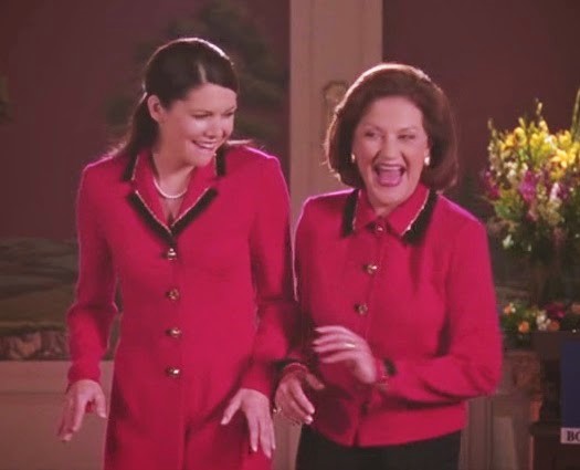 Lorelai and Emily in matching chartreuse outfits